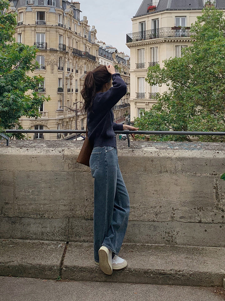 TODAY WIDE DARK-BLUE DENIM PANTS