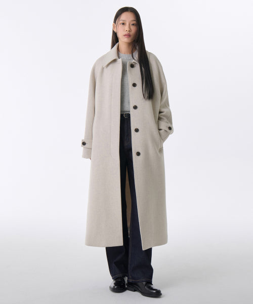 WOMENS CASHMERE BLEND BALMACAAN ROBE COAT #韓韶禧同款! - 8 COLORS OATMEAL