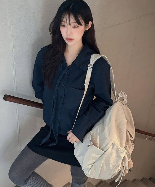 WOMEN CLOVER HEART SHIRRING NYLON BACKPACK - 5 COLORS BEIGE