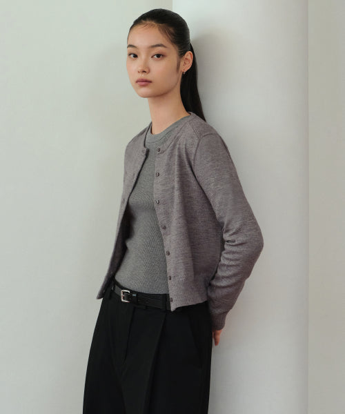 WOMEN'S ESSENTIAL ROUND NECK CARDIGAN - 9 COLORS GREY