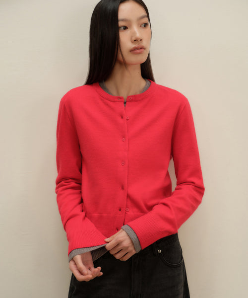 WOMEN'S ESSENTIAL ROUND NECK CARDIGAN - 9 COLORS RED