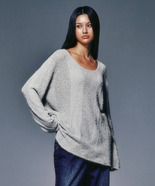 U-NECK SHEER KNIT BLACK - 2 COLORS