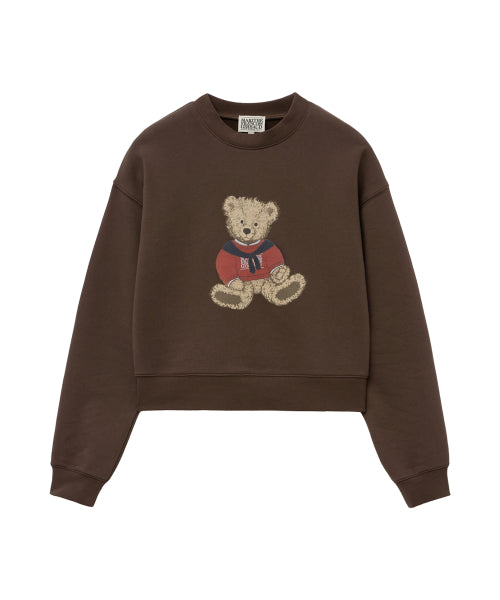 W DOODLE BEAR CROP SWEATSHIRT DARK BROWN