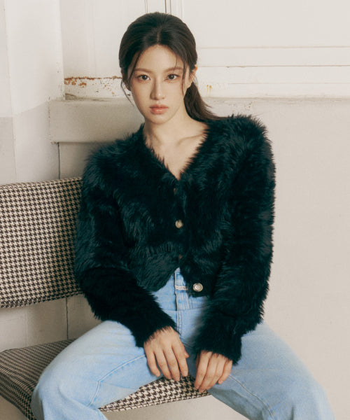 W V NECK CROP CARDIGAN - 2 COLORS BLACK