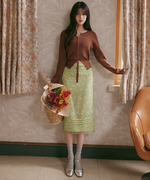 FLOWER LONG SKIRT - 2 COLORS GREEN