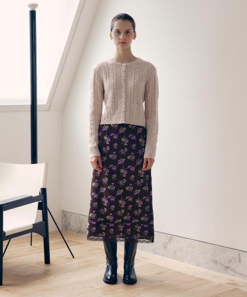 FLOWER LONG SKIRT - 2 COLORS BROWN