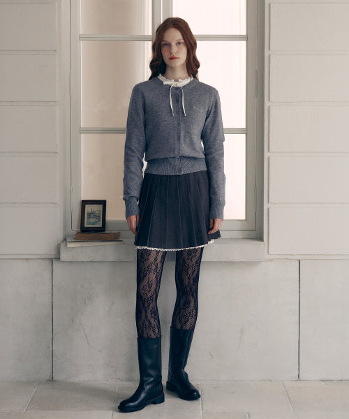 LACE POINTED PLEATS MINI SKIRT - 2 COLORS GREY