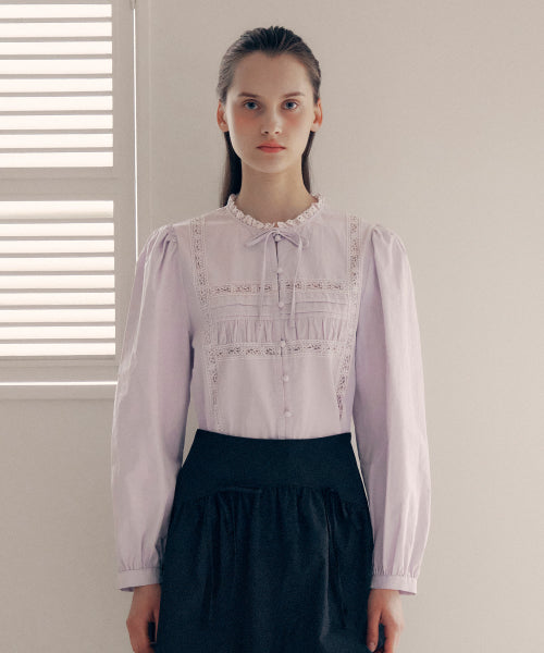 HIGH NECK FRILL BLOUSE - 2 COLORS LAVENDER