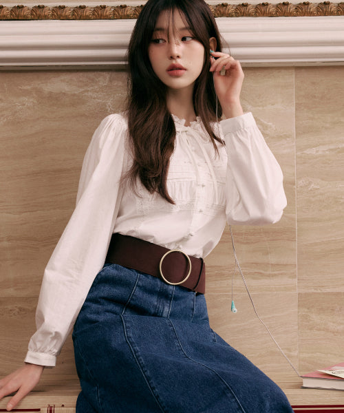 HIGH NECK FRILL BLOUSE - 2 COLORS WHITE