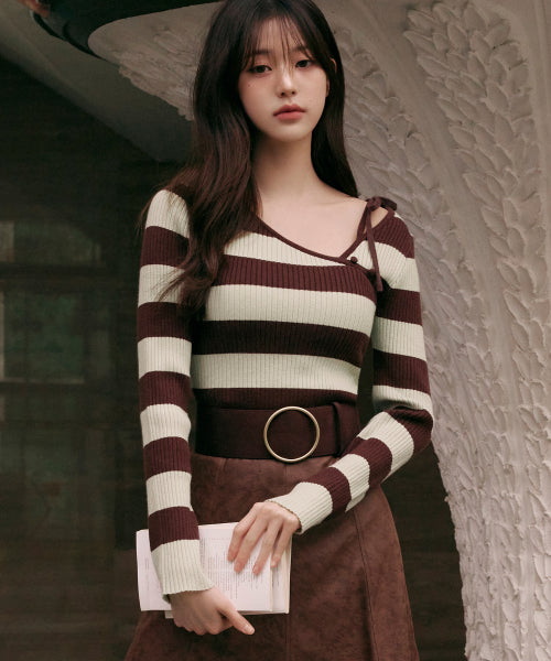 CUT OUT RIBBON BOARDER KNIT - 3 COLORS BROWN