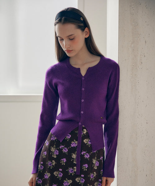 CUT OUT RIBBED CARDIGAN - 4 COLORS PURPLE