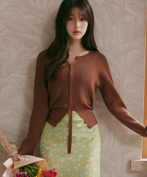 CUT OUT RIBBED CARDIGAN - 4 COLORS BROWN