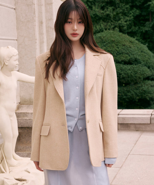 WOOL BLENDED CLASSIC JACKET OATMEAL