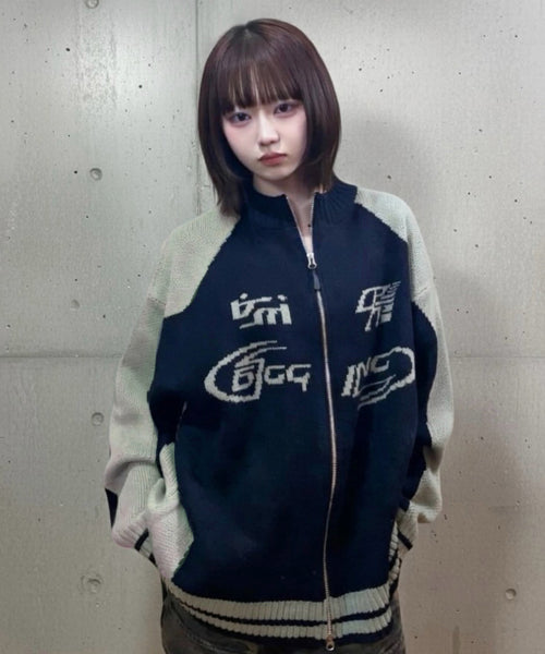 2-WAY CURVED KNIT ZIP-UP - 2 COLORS NAVY