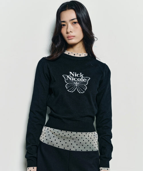 MINI BUTTERFLY SIGNATURE SLEEVE KNIT #徐睿知同款! - 6 COLORS WHITE