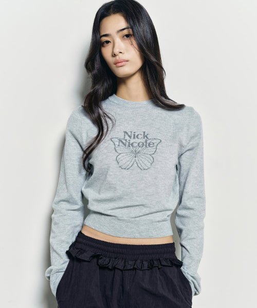 MINI BUTTERFLY SIGNATURE SLEEVE KNIT #徐睿知同款! - 6 COLORS GREY
