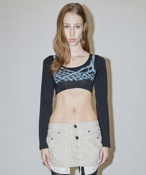 MICRO UNDERBOOB TEE STRIPE - 3 COLORS BLACK
