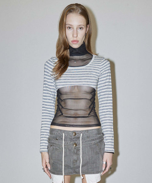 MICRO UNDERBOOB TEE STRIPE - 3 COLORS AS SHOWN