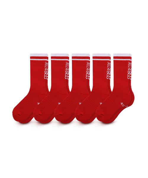 [5 PACK] RUNNING CREW FLOGGER FIT SOCKS - 3 COLORS RED