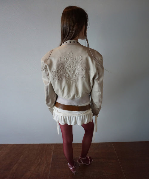 EMBOSS FAUX LEATHER BOMBER SAGE - 3 COLORS IVORY