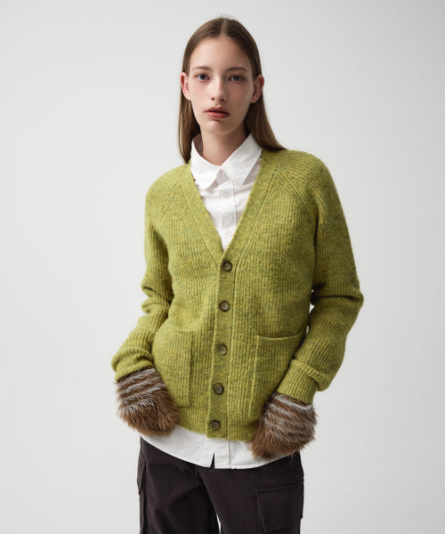 HAIRY OVERFIT V NECK CARDIGAN - 3 COLORS AS SHOWN