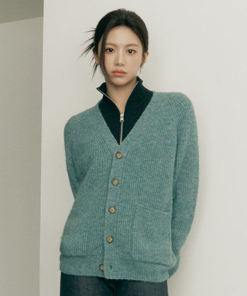 HAIRY OVERFIT V NECK CARDIGAN - 3 COLORS MINT