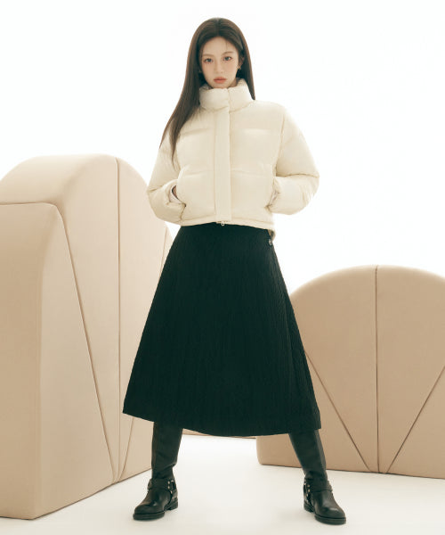 W QUILTED JACQUARD FULL SKIRT BLACK