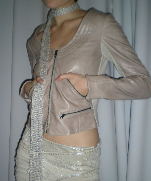 PORTRAIT NECK FAUX LEATHER JACKET - 2 COLORS TAUPE