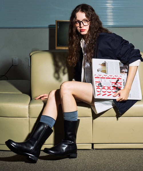 BASIC FLAT BOOTS MIDDLE BLACK