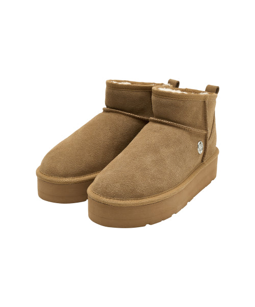 W CIRCLE LOGO PLATFORM SUEDE SHORT BOOTS - 2 COLORS BEIGE