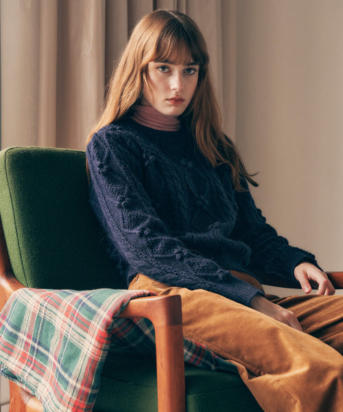 POMPOM CABLE KNIT - 3 COLORS NAVY