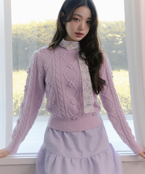 POMPOM CABLE KNIT - 3 COLORS LAVENDER
