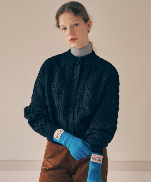 WOOL BUTTON CABLE CARDIGAN - 3 COLORS NAVY