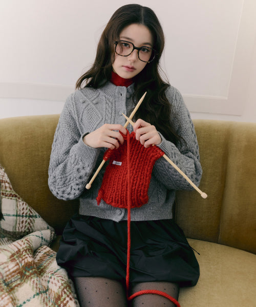 WOOL BUTTON CABLE CARDIGAN - 3 COLORS GREY
