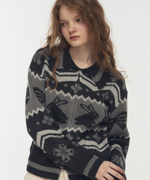 2-WAY BUNNY CROP ZIP-UP KNIT - 2 COLORS CHARCOAL