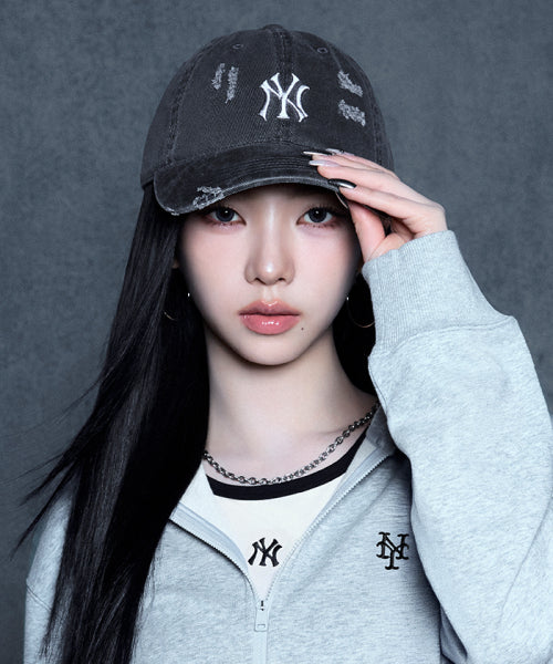 DAMAGE WASHED UNSTRUCTURED BALL CAP NY #KARINA同款! - 6 COLORS CHARCOAL