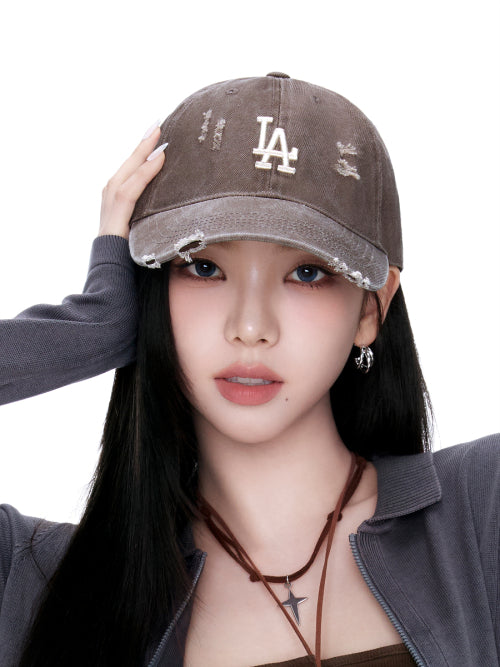 DAMAGE WASHED UNSTRUCTURED BALL CAP LA #KARINA同款! - 6 COLORS BROWN
