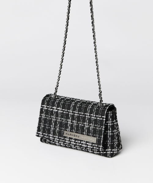 JETAIME TWEED CHAIN MINI CROSSBODY BAG BLACK