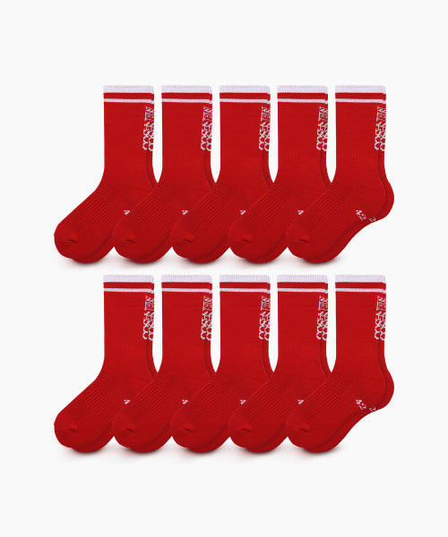 [10 PACK] RUNNING CREW FLOGGER FIT SOCKS - 3 COLORS RED