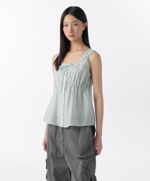 WOMENS VERTICAL TEXTURED BUTTON SLEEVELESS TOP #韓韶禧同款! - 4 COLORS MINT