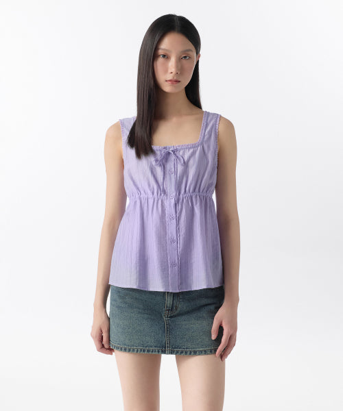 WOMENS VERTICAL TEXTURED BUTTON SLEEVELESS TOP #韓韶禧同款! - 4 COLORS LAVENDER