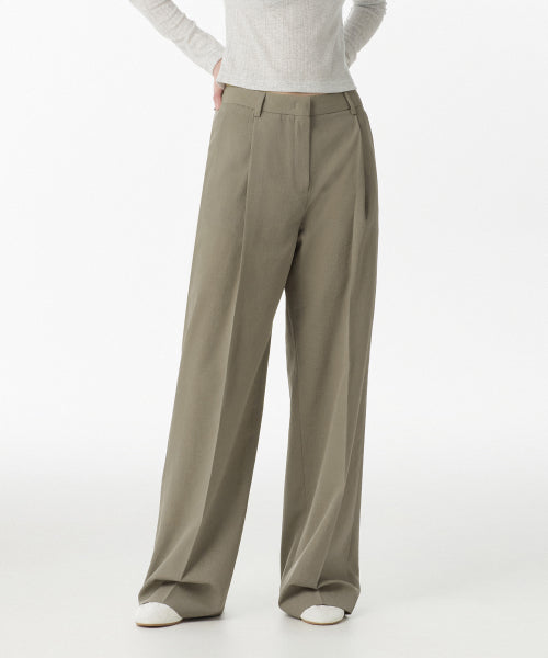 COOL TOUCH DEEP TUCK WIDE SLACKS - 3 COLORS GREIGE