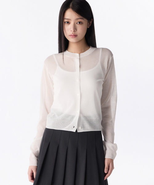 WOMENS SHEER ROUND NECK CARDIGAN #韓韶禧同款! - 7 COLORS WHITE