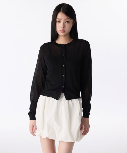 WOMENS SHEER ROUND NECK CARDIGAN #韓韶禧同款! - 7 COLORS BLACK