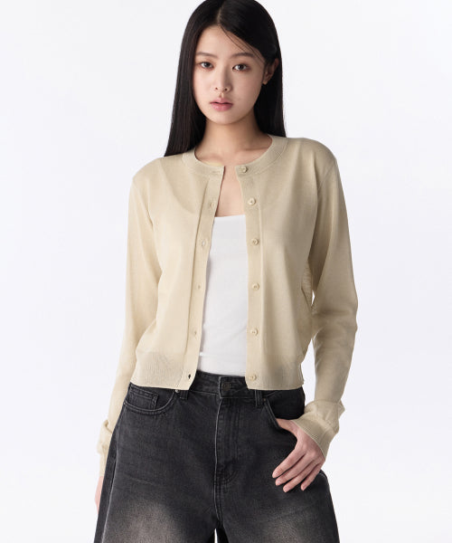 WOMENS SHEER ROUND NECK CARDIGAN #韓韶禧同款! - 7 COLORS BEIGE