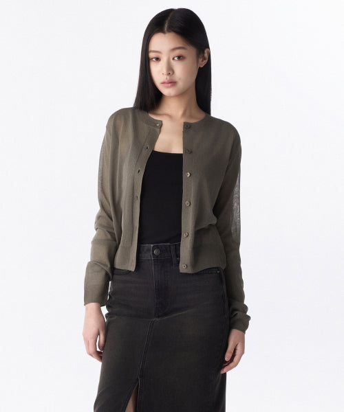 WOMENS SHEER ROUND NECK CARDIGAN #韓韶禧同款! - 7 COLORS GREY
