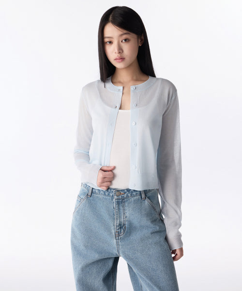 WOMENS SHEER ROUND NECK CARDIGAN #韓韶禧同款! - 7 COLORS BLUE
