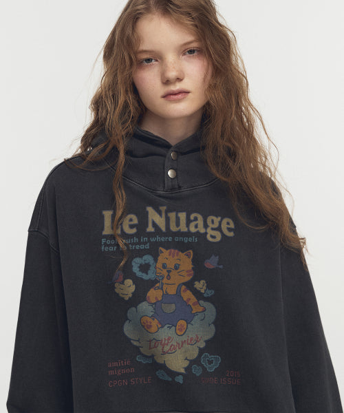 HEART PIGMENT SNAP HOODIE BLACK