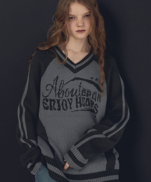 PANEL V-NECK KNIT - 2 COLORS CHARCOAL