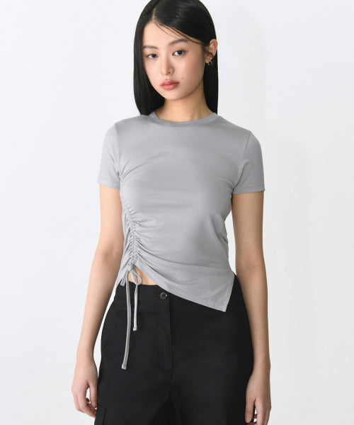 MUSINSA STANDARD TENCEL SIDE RUCHED TEE - 7 COLORS LIGHT GREY